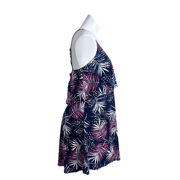 Express Slip Dress Sz M Flounce Red White And Blue Palm Floral Picnic Patrotic - Picture 11 of 12